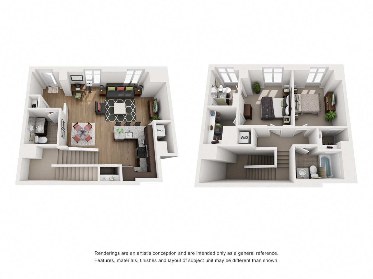 Floor plan for 2 beds, 2.5 baths, 1435 sqft